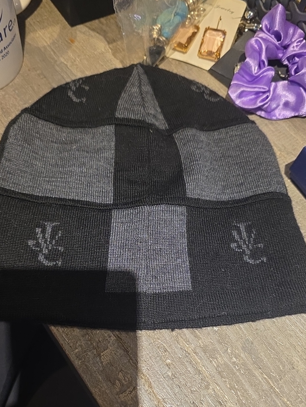 Versace Black and Gray Checker Knit Beanie